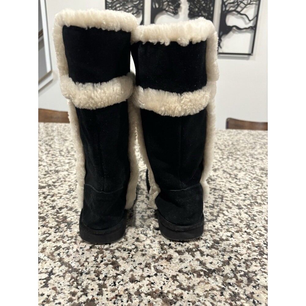 Michael Kors Winter Boots Suede Shearling Sz 8 Black With White Fur Trim - Flaw - Picture 9 of 11